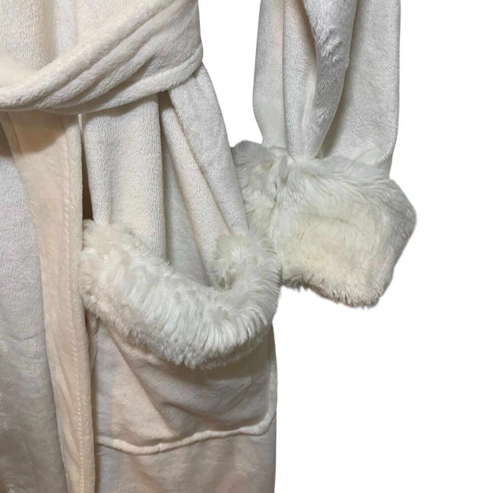 Pottery Barn Cream Faux Fur Lined Hooded Loungewear Robe XL Cozy Warm Comfort - Picture 4 of 10